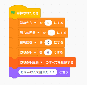 Scratchの初期化ブロック（緑の旗が押されたとき）
