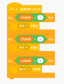 Scratchの勝敗判定ブロック（パーを選んだ場合）