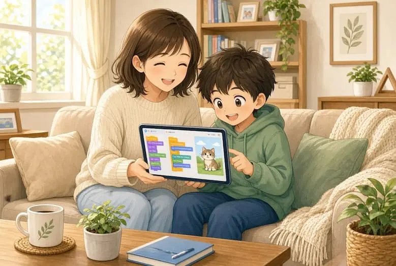 AI時代に親子でプログラミングを学ぶイメージ