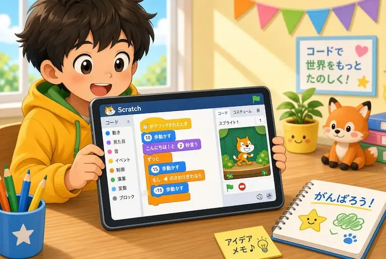 Scratchで論理的思考をトレーニングするイメージ
