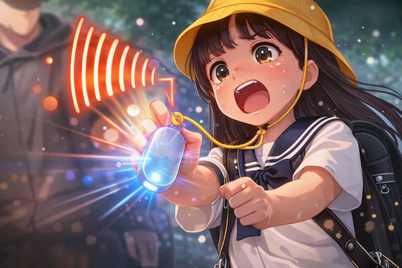 防犯ブザー作動時のライトと音のイメージ